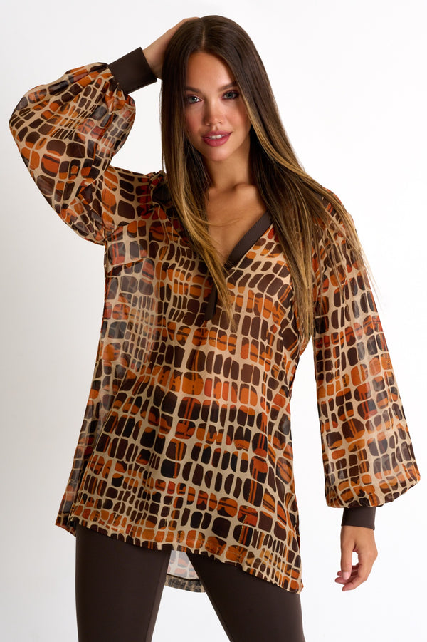 Shan Charlene Silk puff sleeve blouse